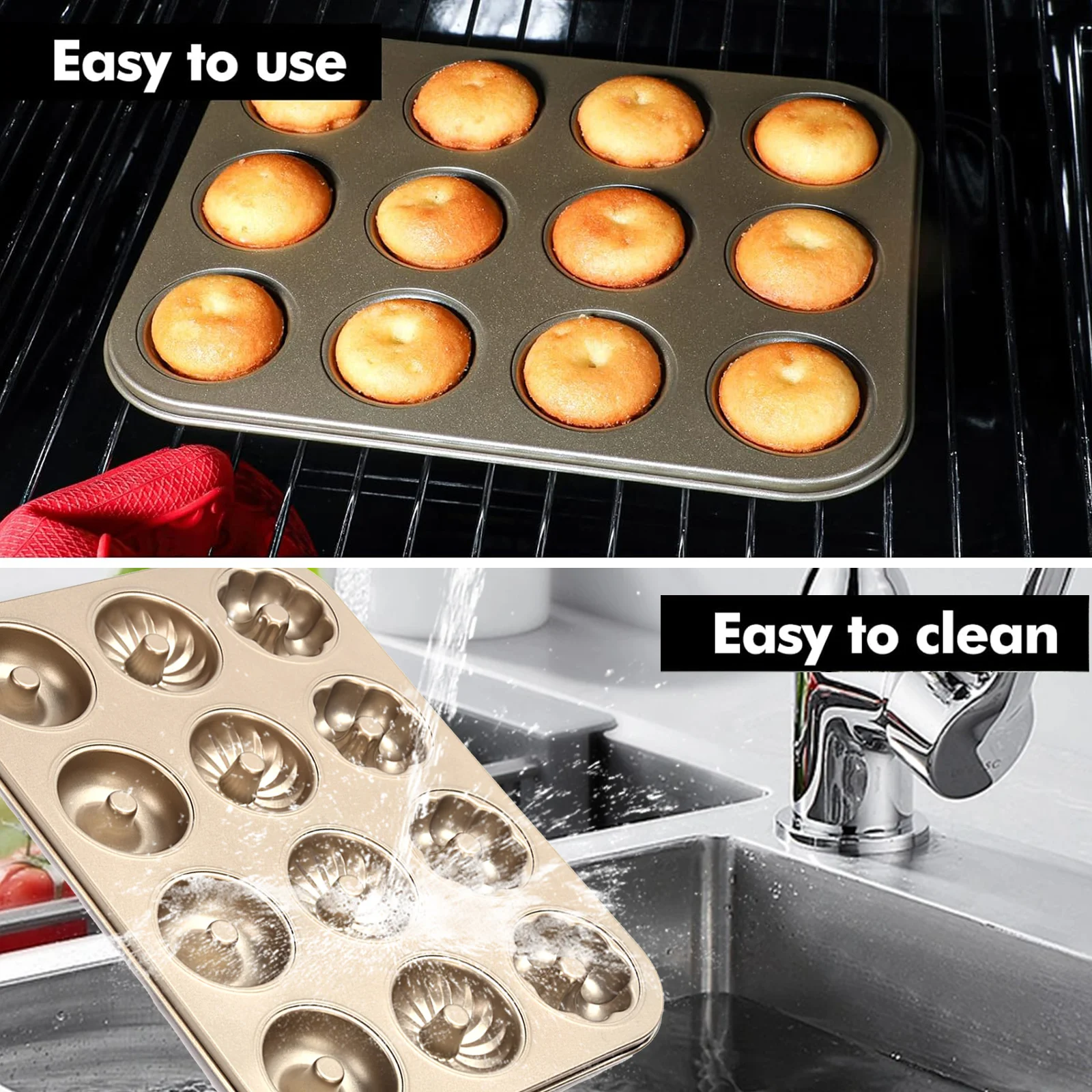 

12 чашек, кухонная форма для выпечки, кекс, маффины, запеченные пончики, сковородки с антипригарным покрытием, рифленые формы, кухонные гаджеты