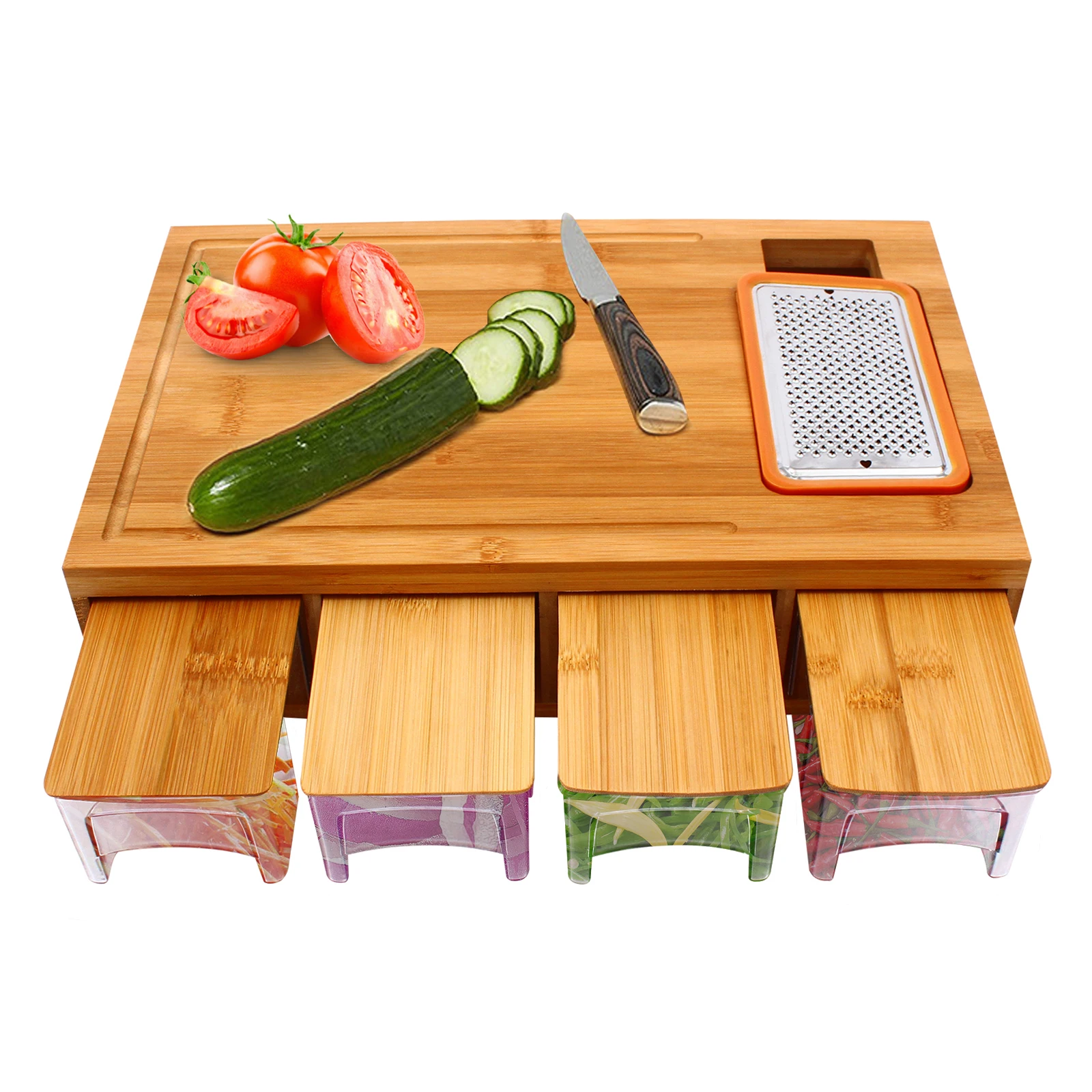 Multi-functional Storage Drawer Cutting Board - Bamboo Color 40*26*9.5  Bamboo Cover