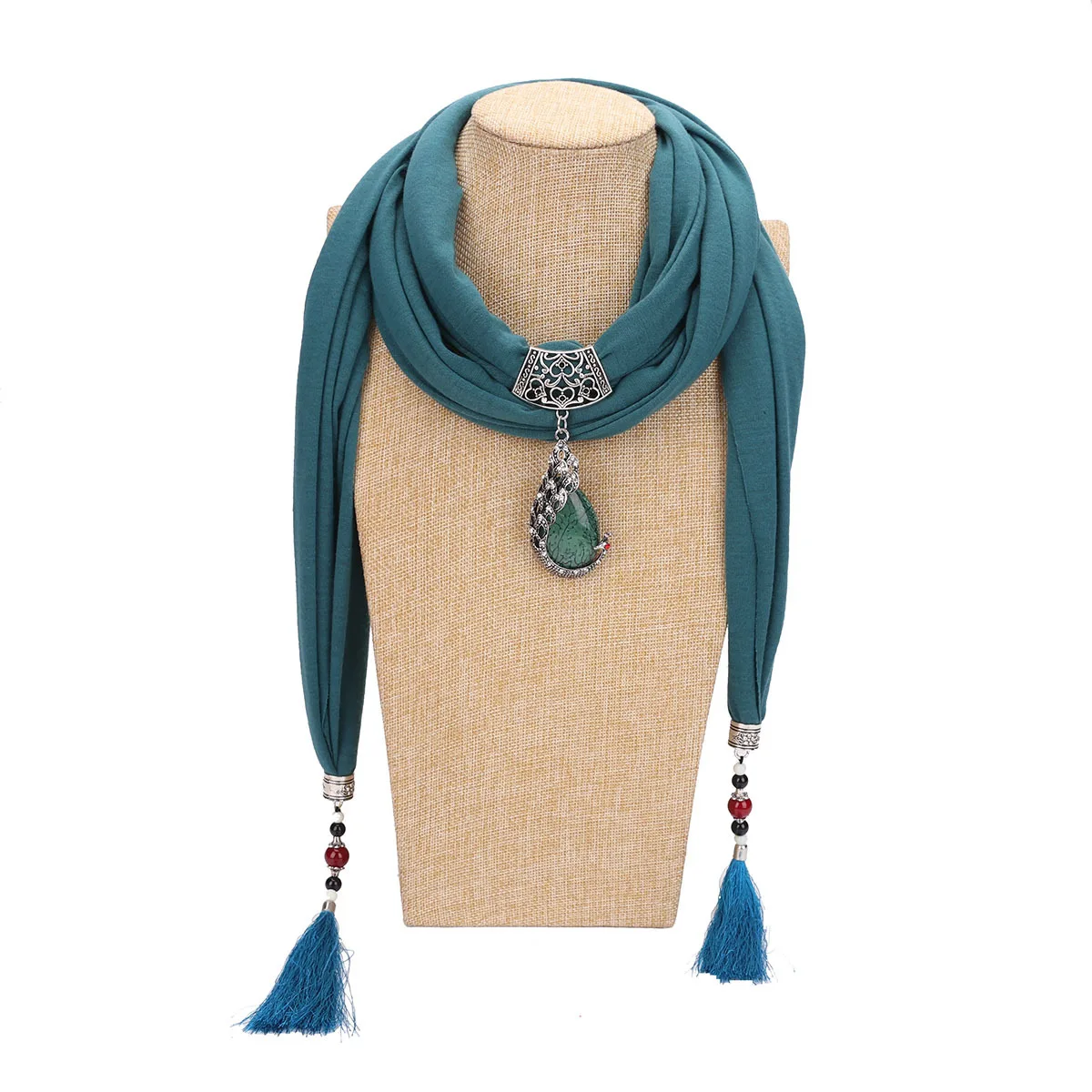 Collar con colgante de piedra natural Para Mujer, bufanda con flecos, bufandas con cuentas, joyería étnica, Pashminas Para Mujer