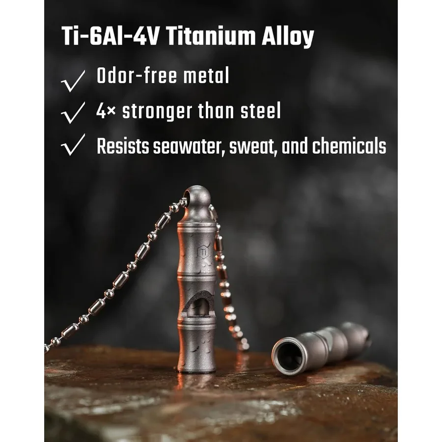 チタン製緊急ホイッスル メタルランヤード付き 120dB+ ワンピース アウトドアサバイバルホイッスル 超軽量 防錆