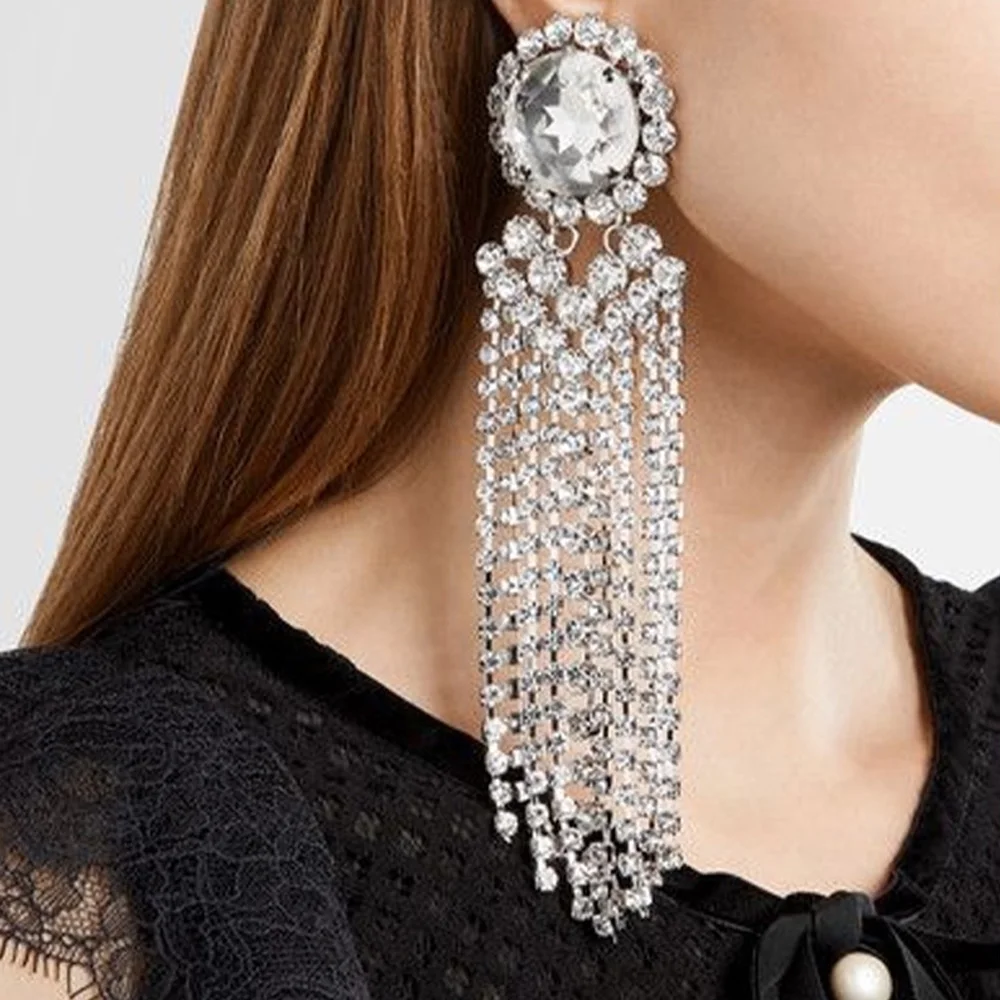 Stonefans Fashion Design Spicy Europe Advanced Sense Earring Rhinestone Round Shpe Chain Tassel Earrings Hyperbole Long Pendient