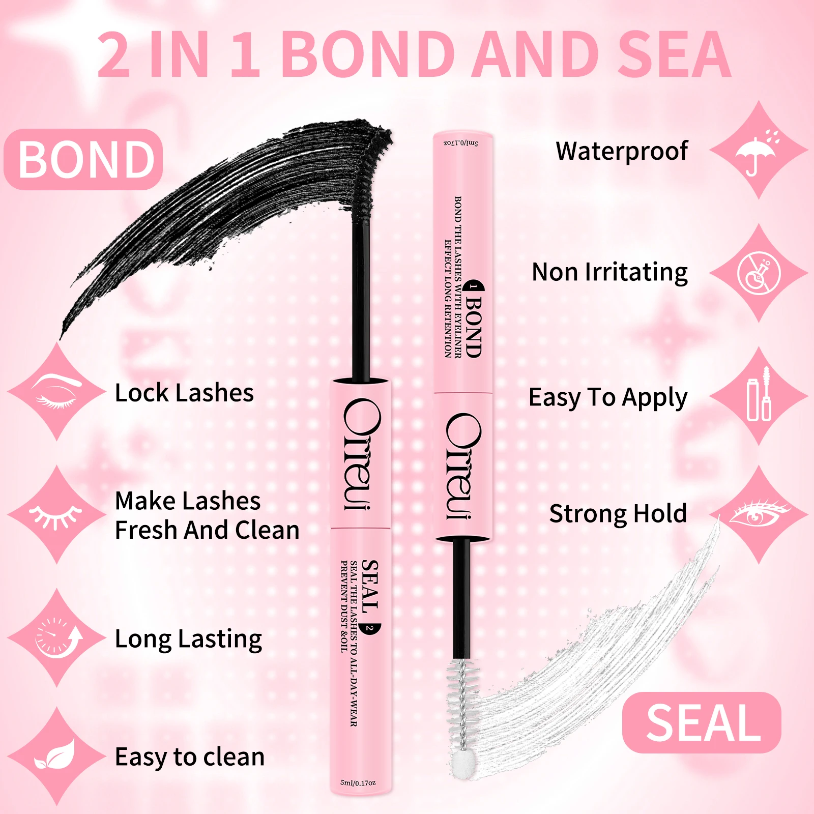 Bellecynl Lash Bond and Seal with Remover & Tweezers, 2-in-1 Lash Glue Kit, Waterproof Strong Hold Lash Adhesive with Precision