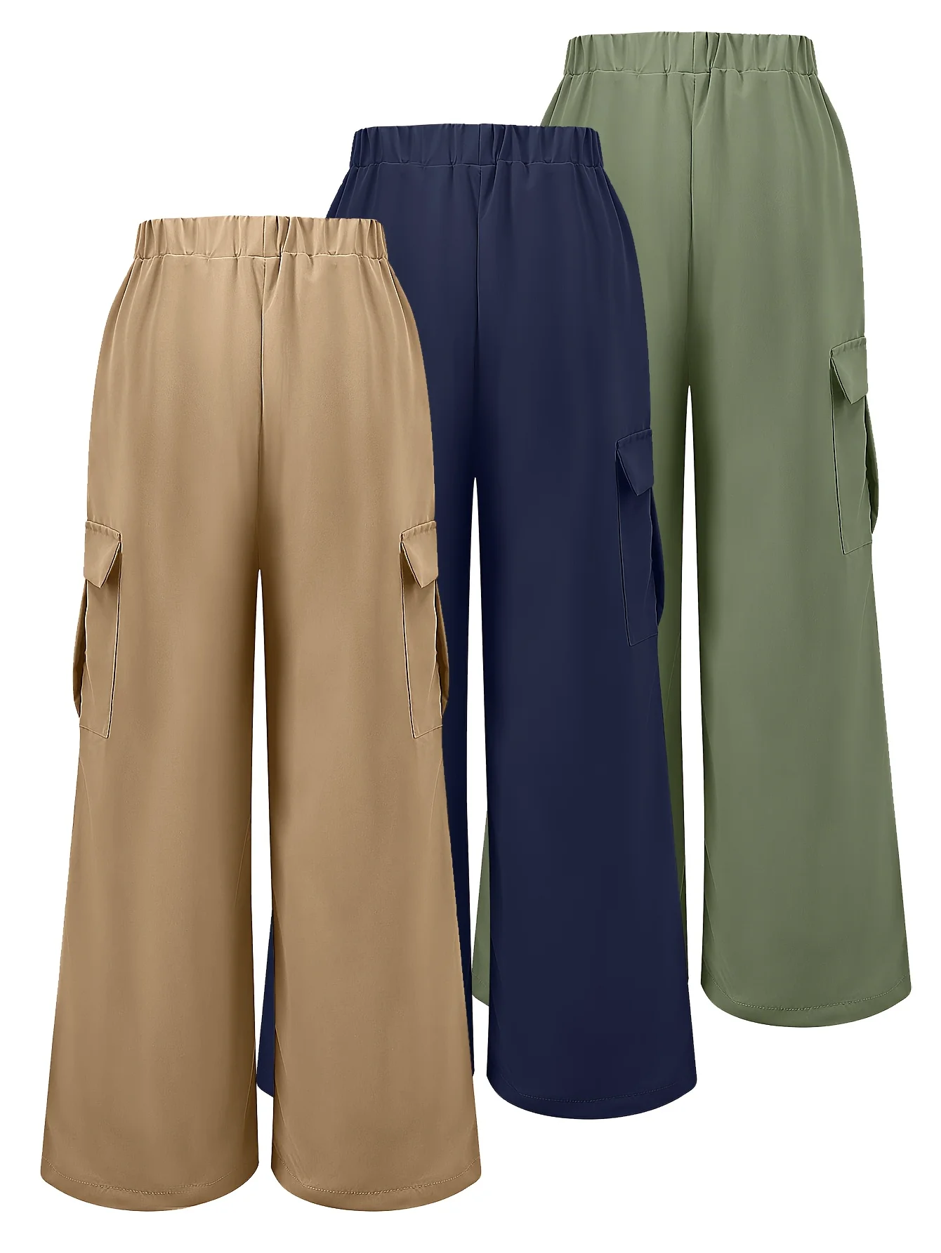 3-Piece Set Boys Workwear Pants Solid Color Multi-Pocket Long Trousers Suitable for Autumn Winter Outdoor Casual Wear