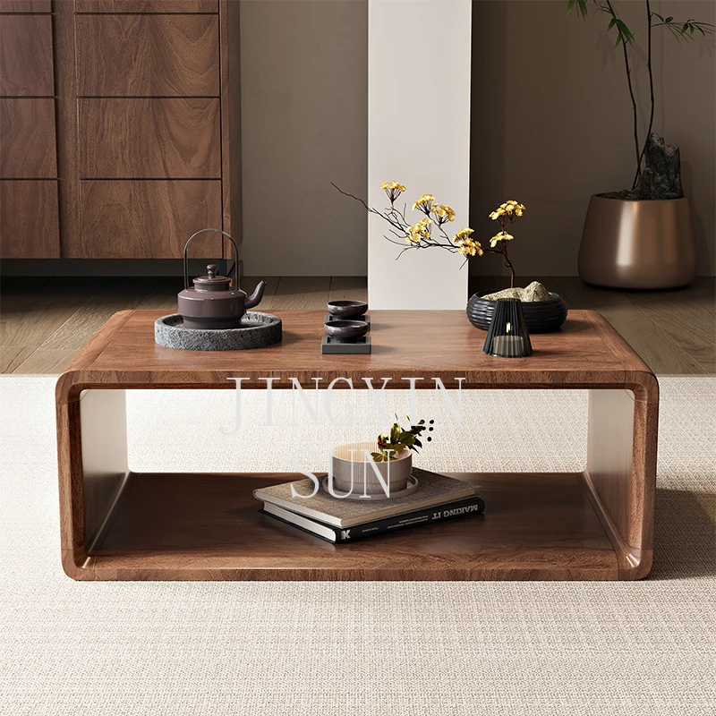 Italian solid wood bay window coffee table Japanese tatami simple low table black walnut balcony