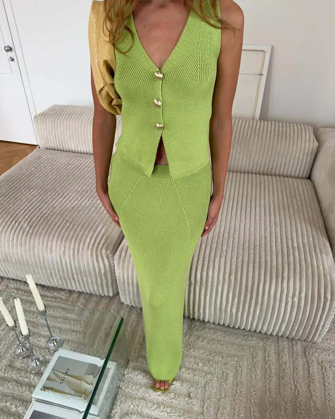 

Knit Skirt Sets For Women Fashion V Neck Sleeveless Tank Top Vacation Beach Party Boho Elegant Knitwear Dress Sets 2026