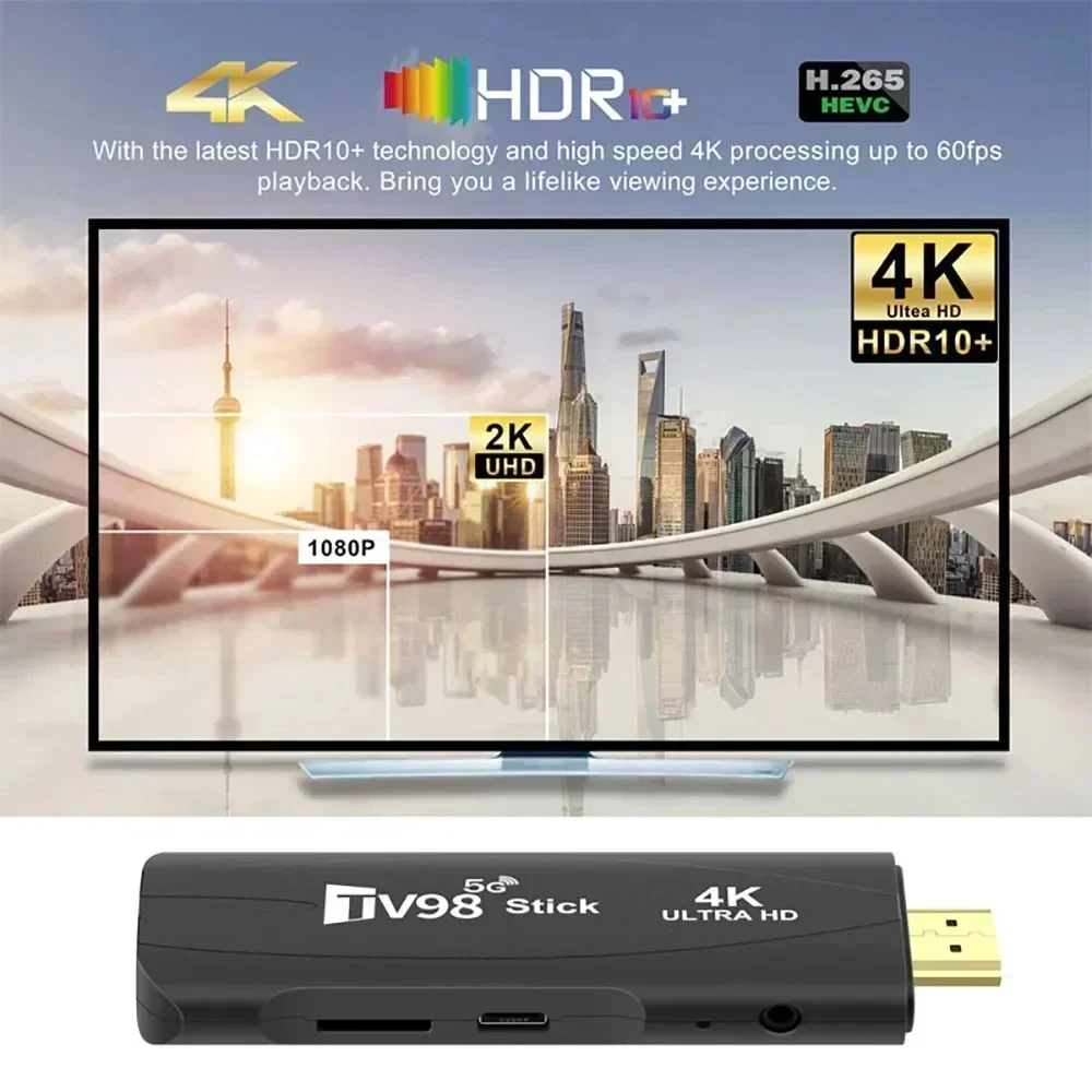 TV98 RK3228A عصا التلفزيون الذكية أندرويد 7.1 OS 2.4G/5G ثنائي النطاق واي فاي جهاز استقبال للتليفزيون 4K HD 8GB/16GB مشغل الوسائط الذكية أندرويد TV Stick