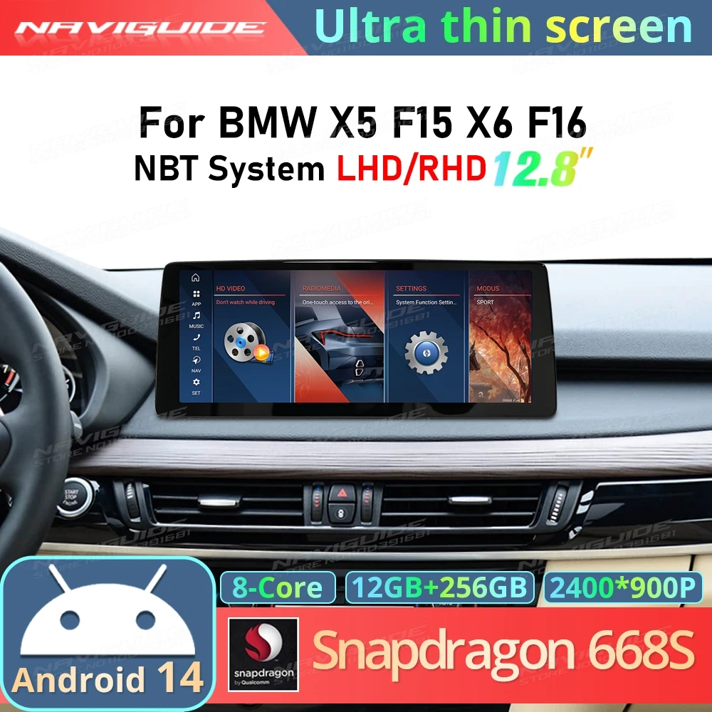 

NAVIGUIDE 12.8" Ultra Thin Screen Android14 For BMW X5 F16 2014-2017 NBT System Wireless Carplay Auto Car Multimedia Player GPS
