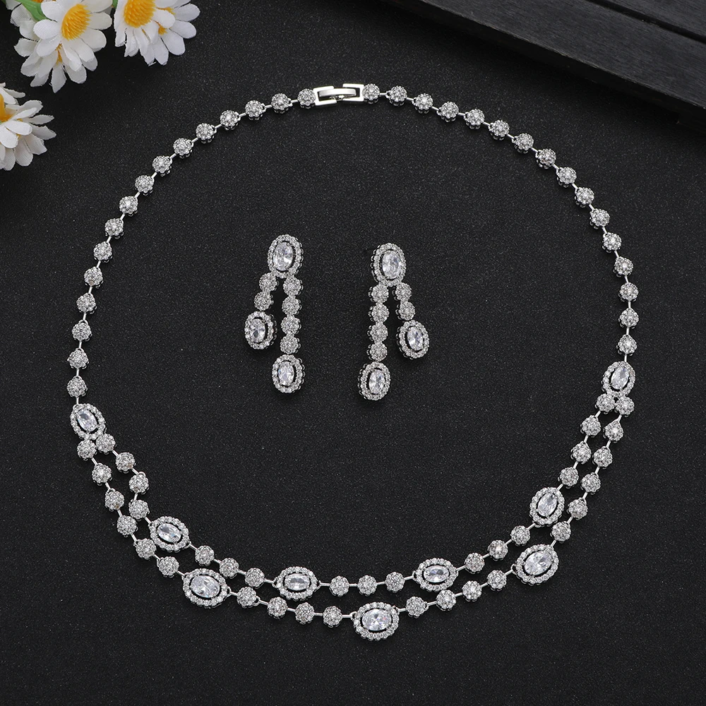 

1 Set Silver Crystal Oval Jewelry Set for Wedding Fashion Women's Jewelry Gift for Anniversary