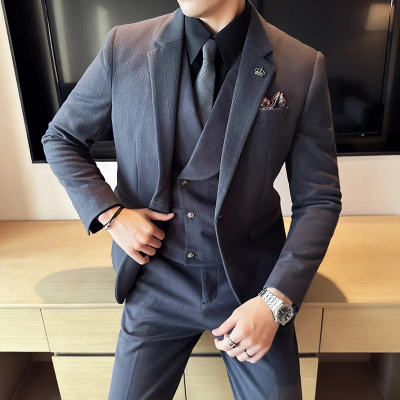 4XL 5XL(Blazer+Vest+Trousers) Men\'s Elegant Fashion Business A Variety of Gentlemen Casual Formal Woolen Suit Three-piece Suit