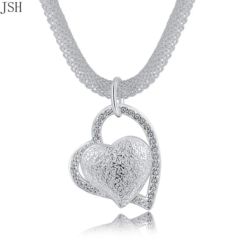 Wholesale 925 Sterling Silver Jewelry Fashion Charm Mesh Chain Crooked Heart Pretty Lady Necklace Wedding Party For Women 45cm