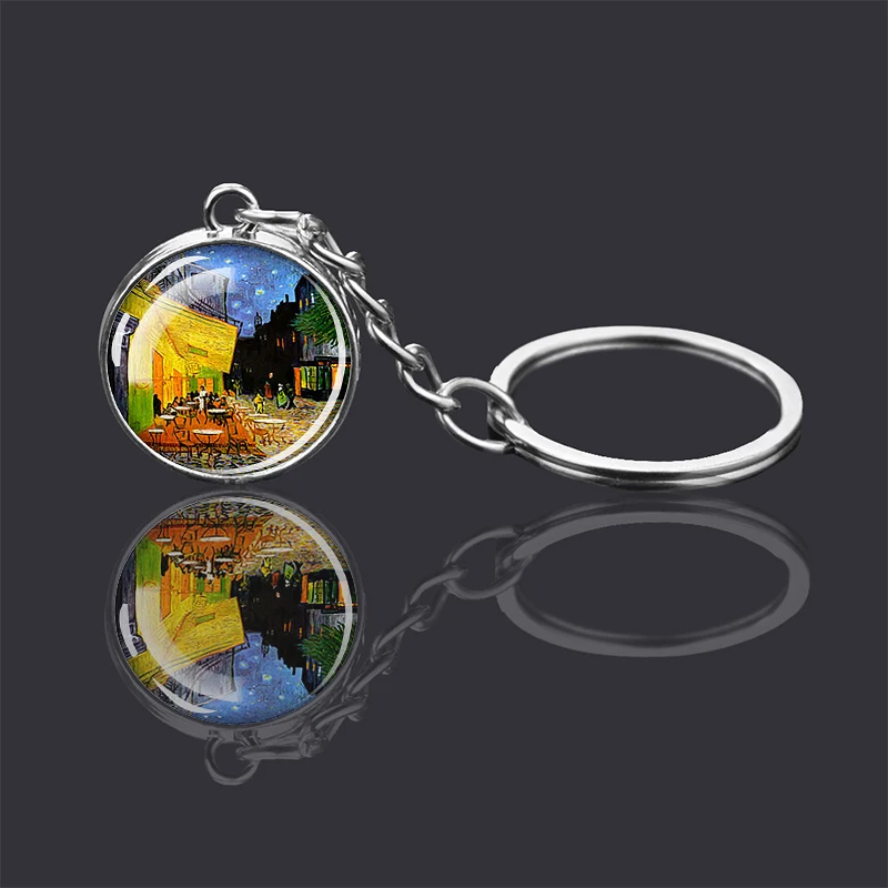 Van Gogh Geschilderd Glas Bal Sleutelhanger Art Foto Dubbelzijdig Glas Sleutelhanger Mode Accessoires Rugzak Hanger Beste Cadeau