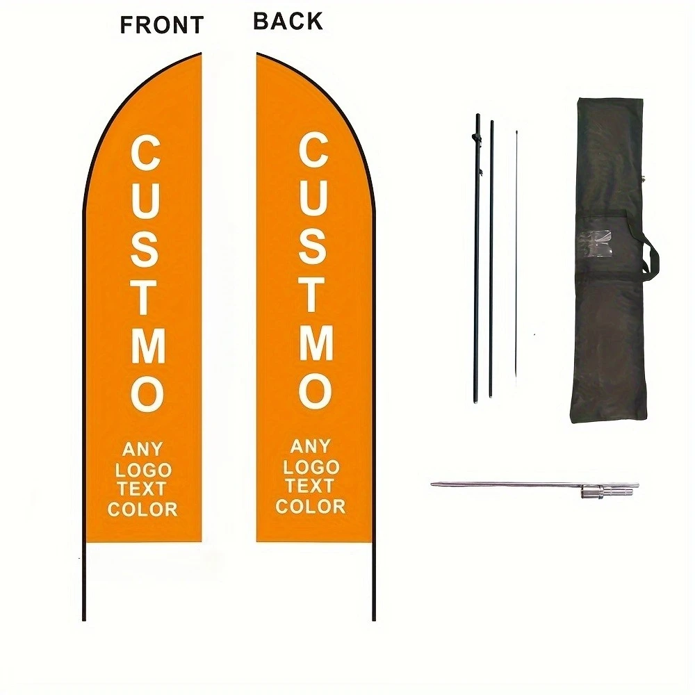 Custom Double-Sided Feather Beach Flag Kit - Includes Pole and Optional X-Stand or Spike Base, for Events and Promotions