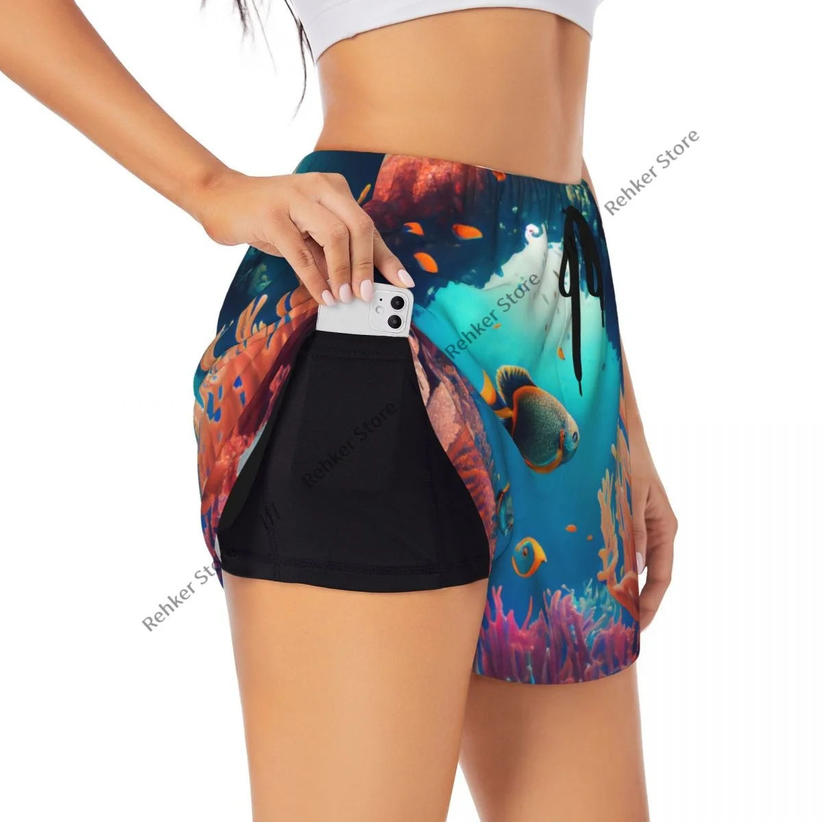 Yogashorts voor dames Fitnessshorts Biker Workout Hardloopshorts World Fish And Coral Reefs Sneldrogende sportkleding met zak
