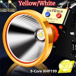 Super Bright XHP199 Yellow/White Light Powerful Led Headlamp Headlight USB Rechargeable Head Flashlight Camping Head Torch Light