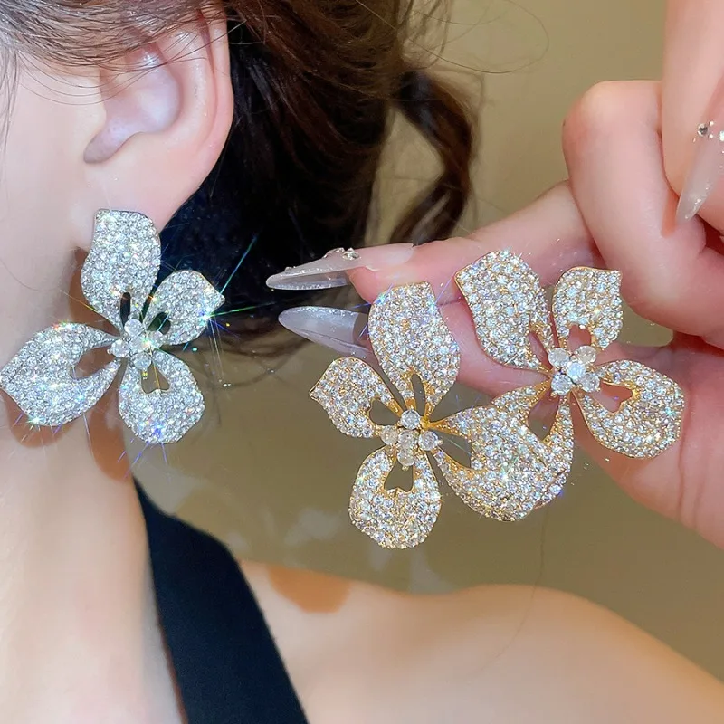 

Minar 2026 New Arrival CZ Cubic Zirconia Big Butterfly Flower Drop Earrings for Women 18K Real Gold Silver Plated Copper Jewelry