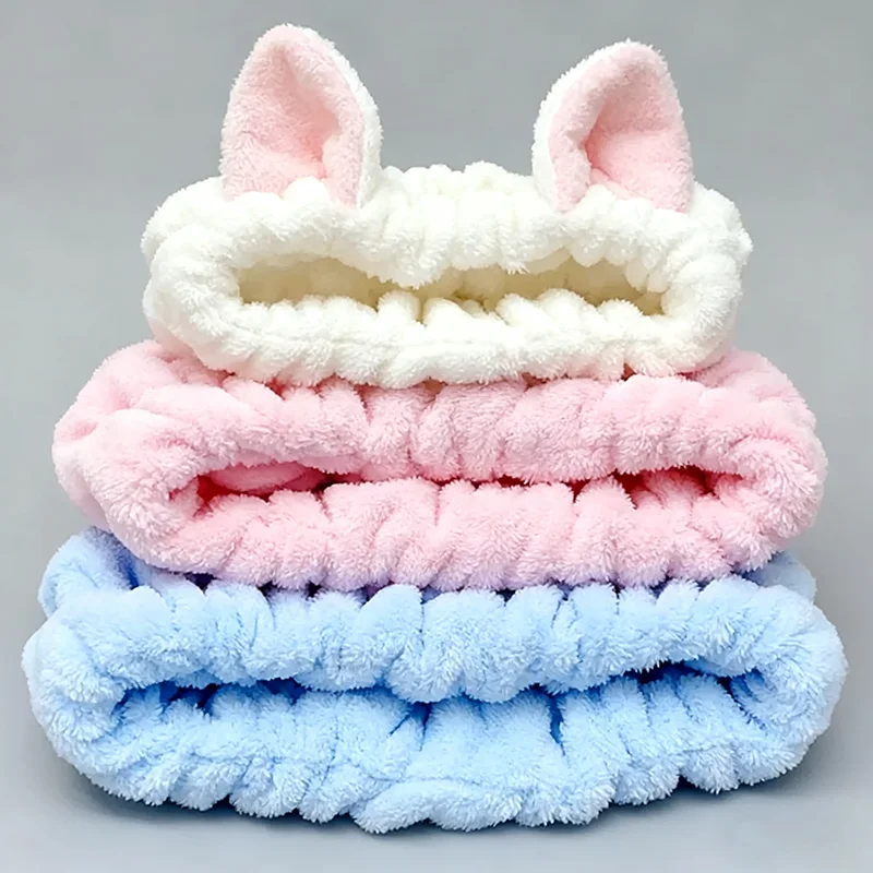 부드러운 플러시 고양이 코랄 헤어밴드 귀여운 헤어 리본 여성용 세안 메이크업 밴드 소녀 액세서리 헤어드레싱 헤어밴드