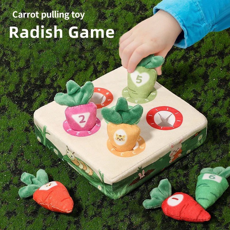 Jouets Montessori en peluche pour enfants de 0 à 3 ans, jeu de cartes, carotte, radis, numéro assressenti, reconnaissance, cadeau pour bébé