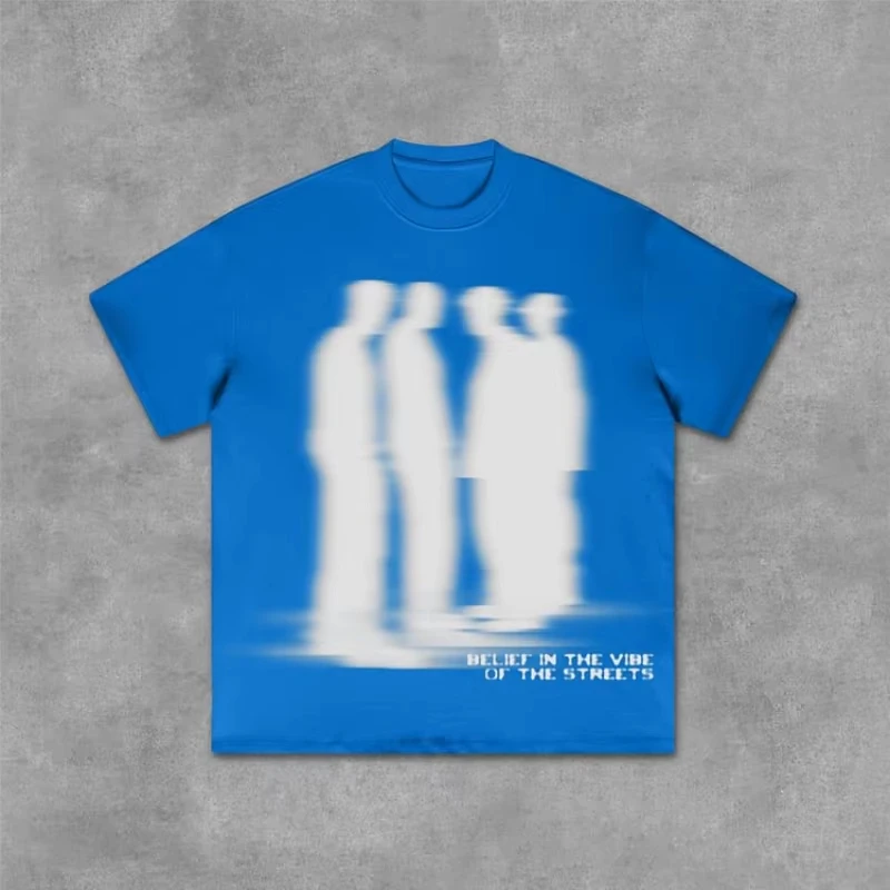 2026 Street Atmosphere Virtuelle Schattenfiguren Schattengrafik T-Shirt Herren Y2K Vintage Oversize T-Shirt Streetwear Damen Oberteile – Detail 10