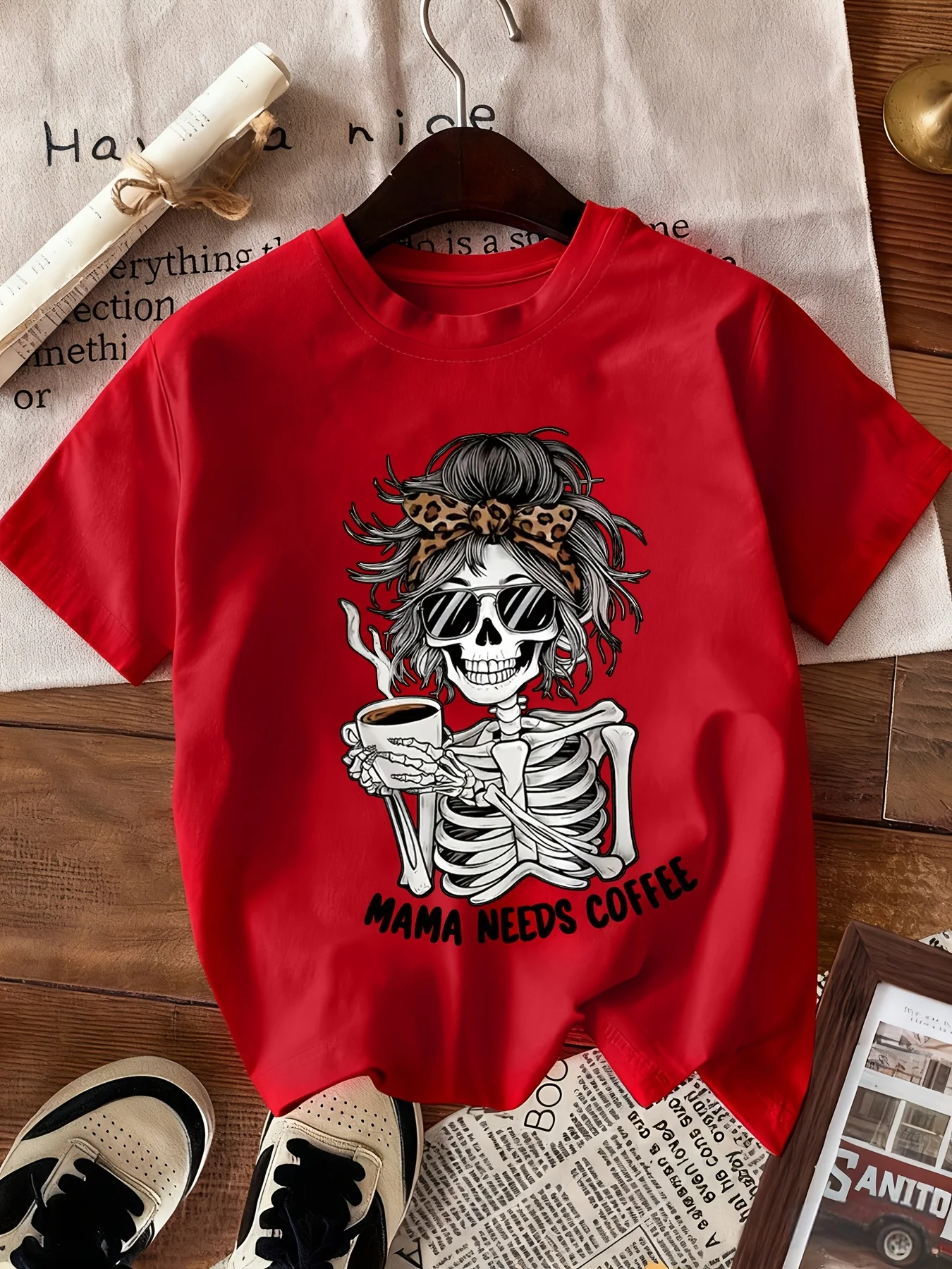 Women's Fashion Spring/Summer Collection Leopard Print Skeleton Beauty Art Font Casual Party T-shirt Trendy Daily Women's Top