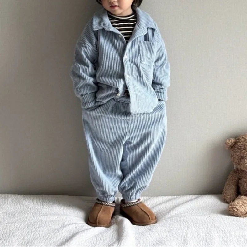 

Children's 2025 Autumn and Winter New Casual Corduroy Design Cardigan Jacket and Pants Two-piece Set