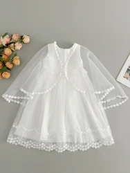 Baby Girls Dress 0-2 Years Old Birthday Wedding Gauze Skirt White Color Baby Baptismal dress