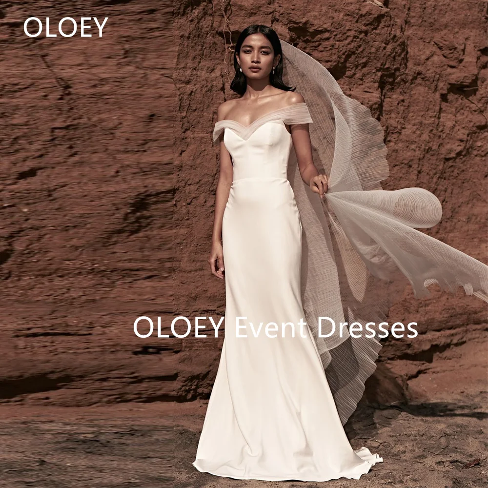 

OLOEY Elegant Ivory Mermaid Wedding Dresses Off Shouler Floor Length Bridal Gowns Customized Zip Back Sweetheart Pleats Stretch