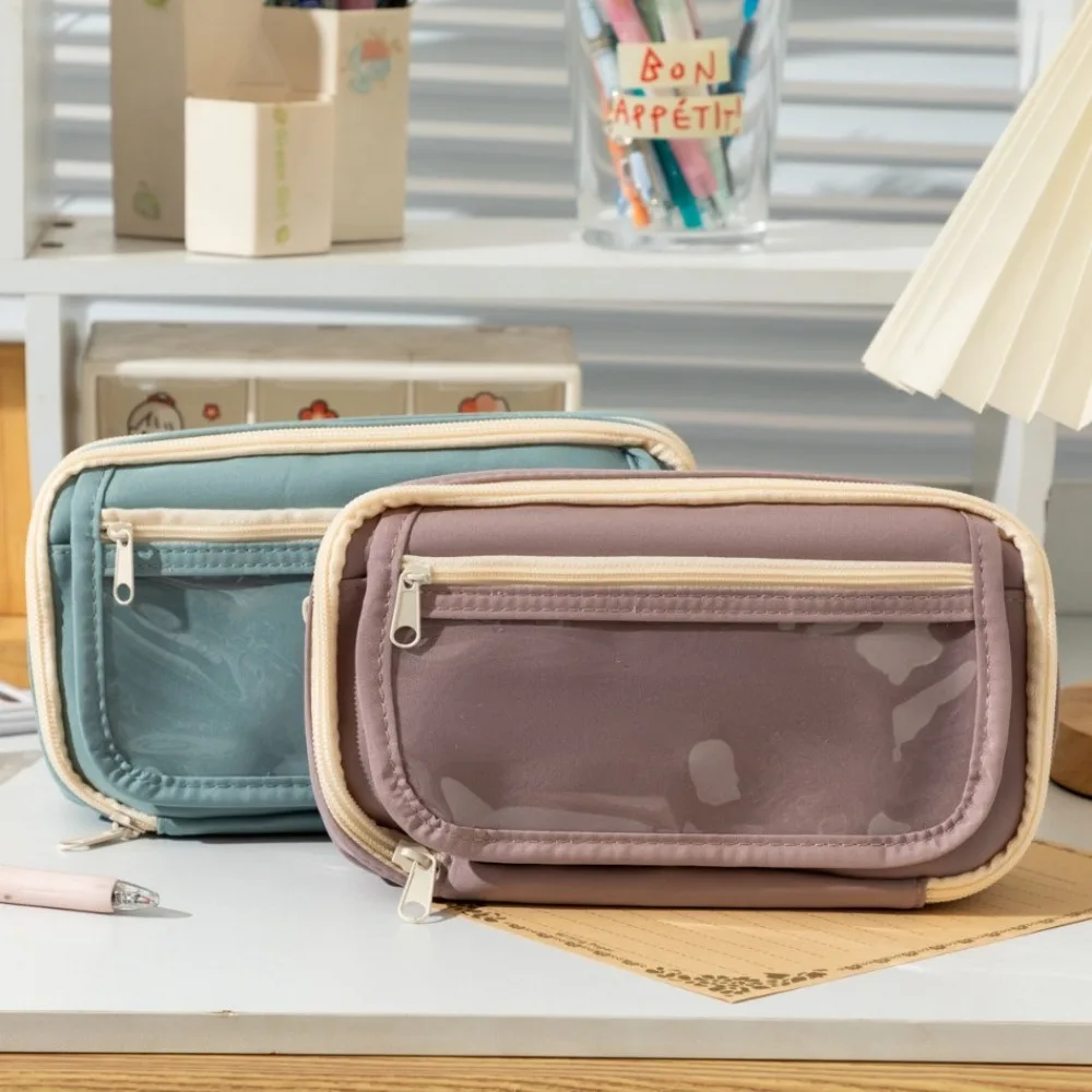 

Ins Large Capacity Pencil Case Pencil Pouch Makeup Bag Stationery Pen Case Solid Color Multi Layer Pen Storage Bag Student