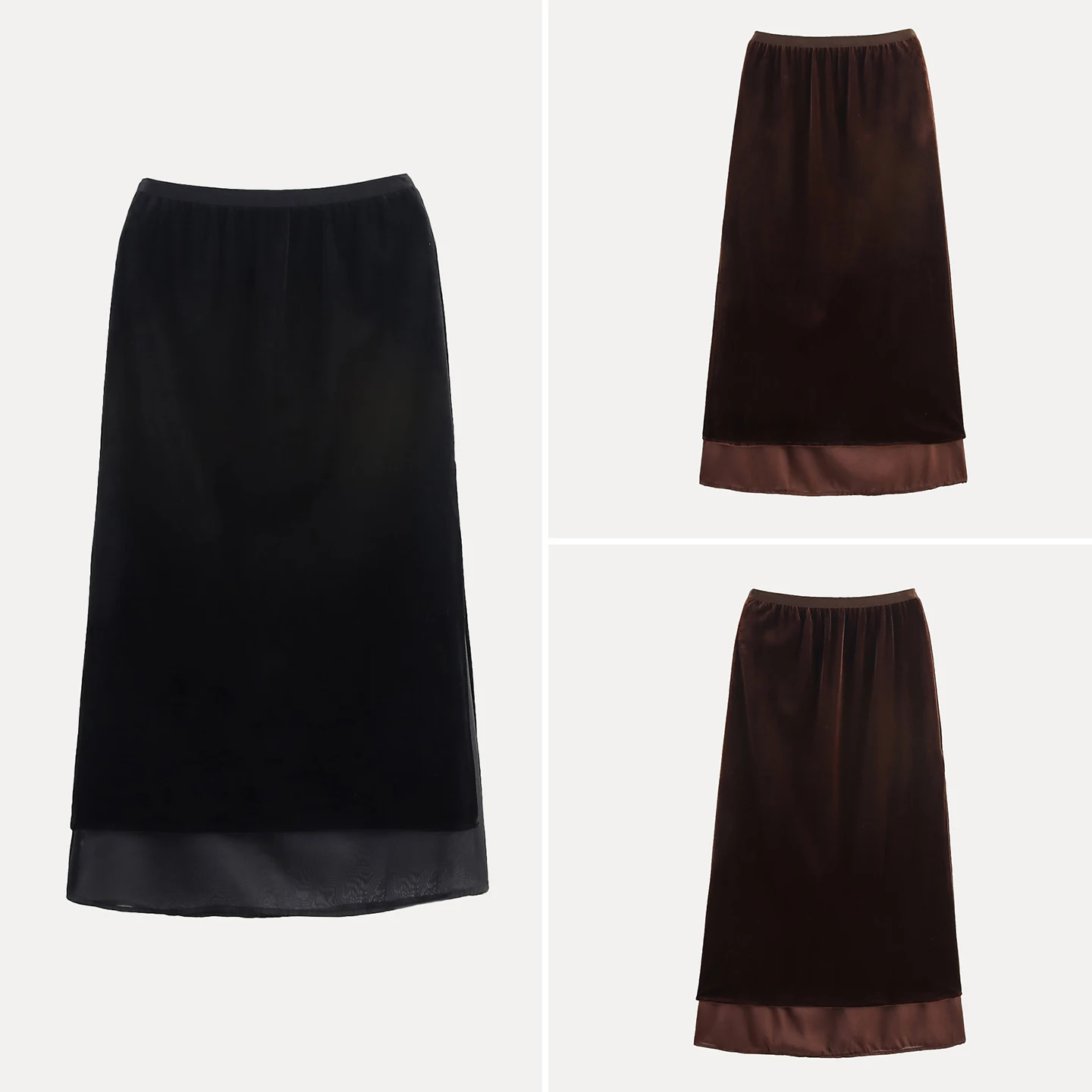 تنورة منقسمة من المخمل والشيفون مع خصر مطاطي للنساء لخريف 2025 تنورة نسائية عصرية مناسبة #1