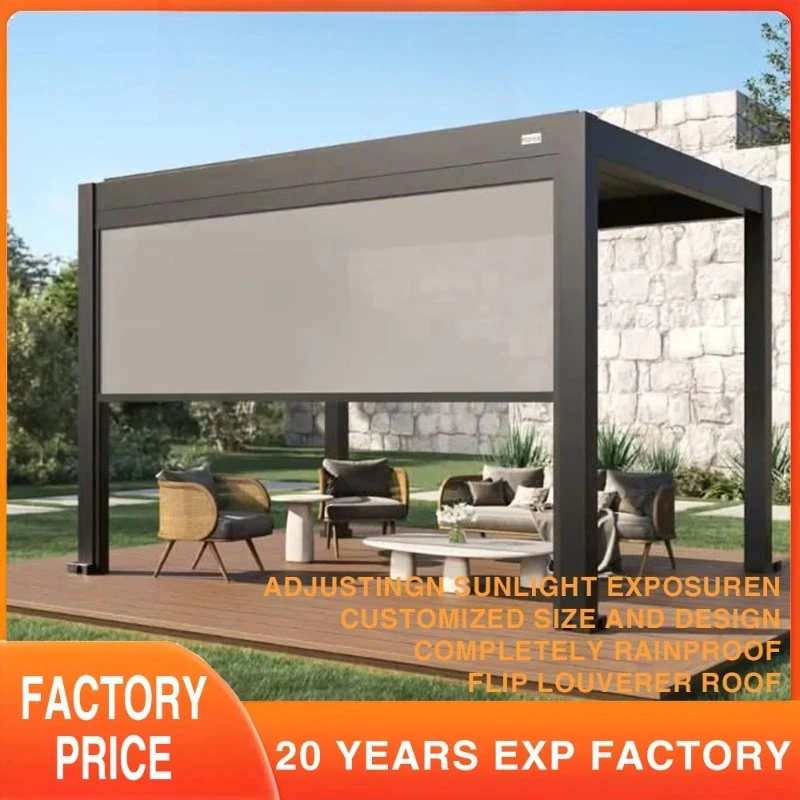 Automatic Aluminum Louvered Pergola with Bioclimatic Awning for Outdoor Gazebo Shade and Terrace Roof Luxury Modern Outdoor
