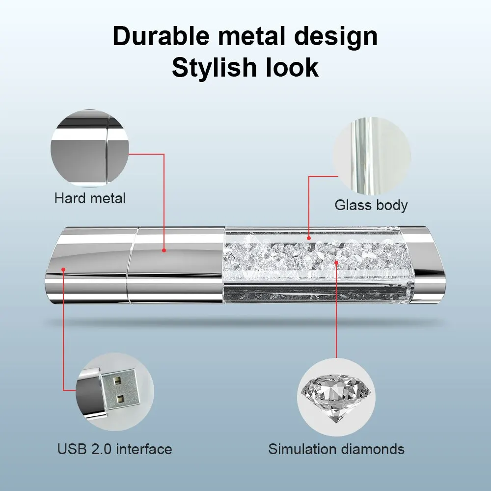 Fashion Diamond USB Flash Drive 64GB Waterproof Pendrive 64gb Memory Stick Memoria Cel USB Crystal USB Gift image 5