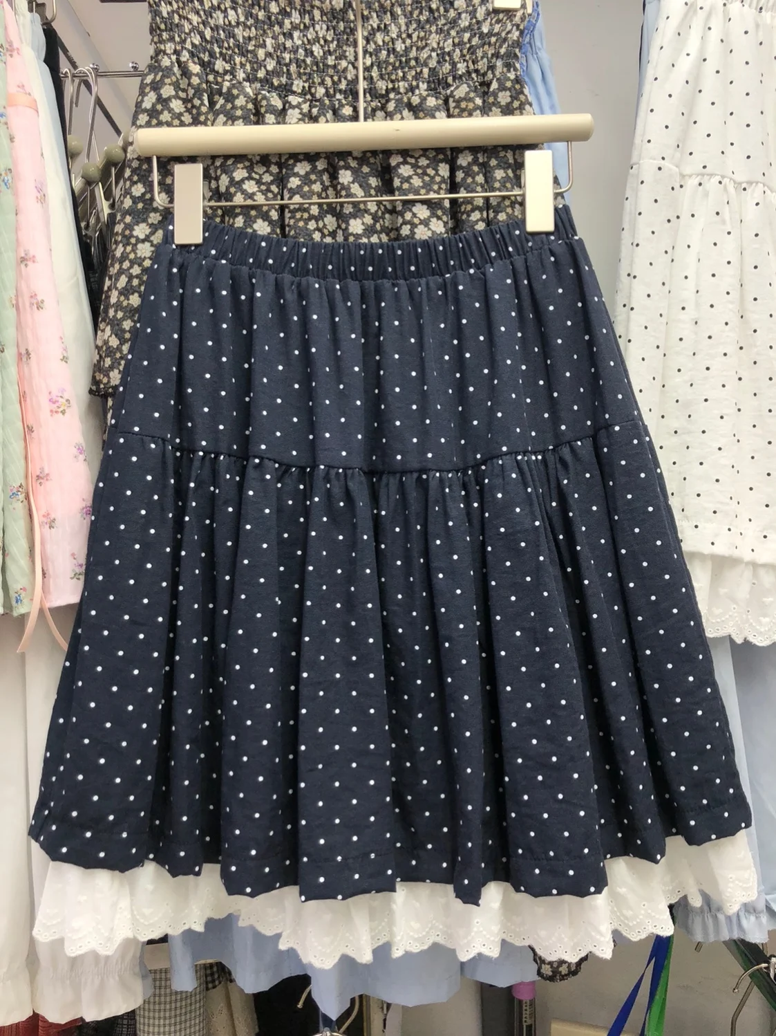 

Retro Korean Style Half Skirt Polka Dot Short Elastic Waist Lace Splicing Summer 2026 New Style Youthful A-Line Skirt