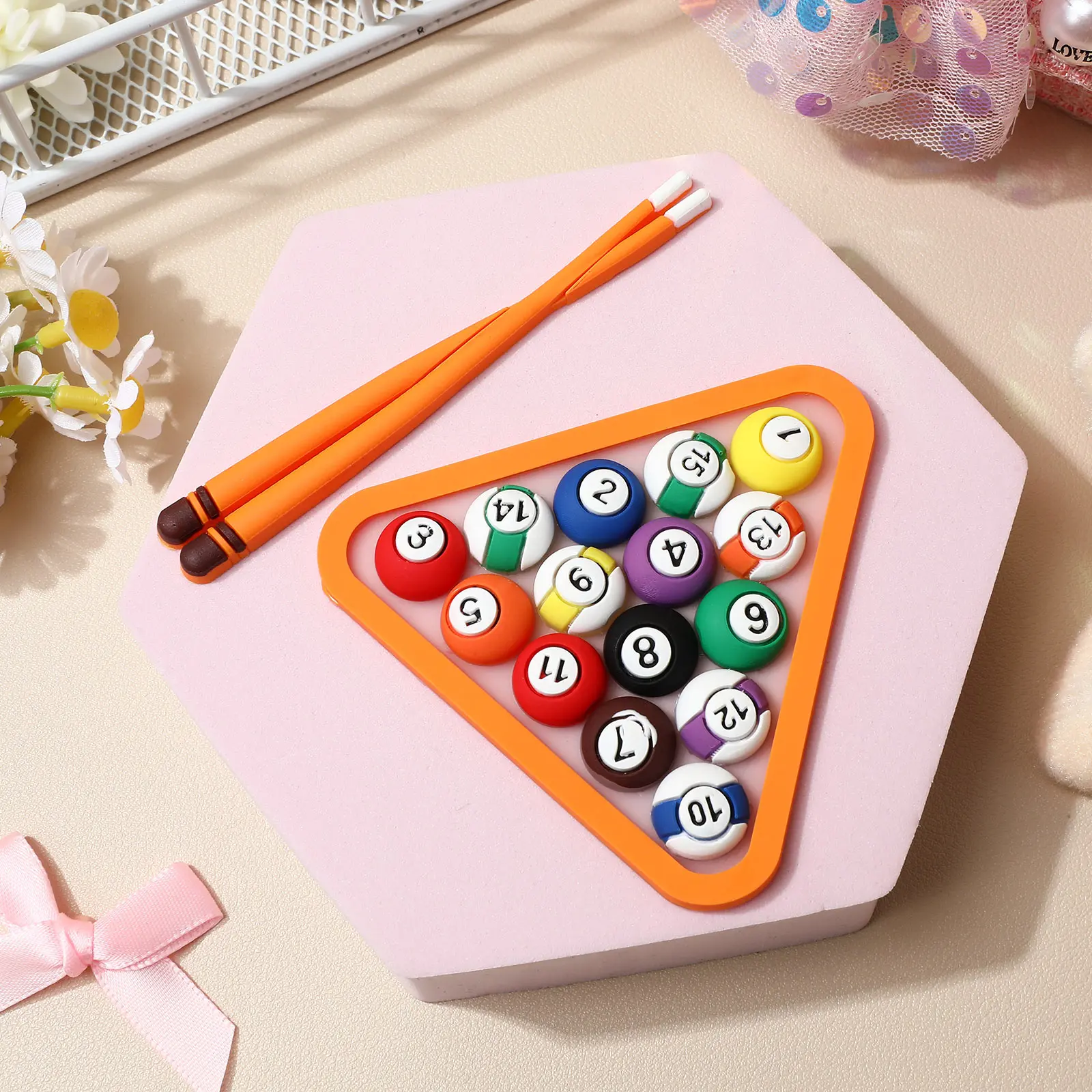 

2set 2 Sets Billiards Cake Decor Cupcake Toppers Soft Rubber Party Wedding Baking Adorn Dessert Ornament Flexible Glue Theme