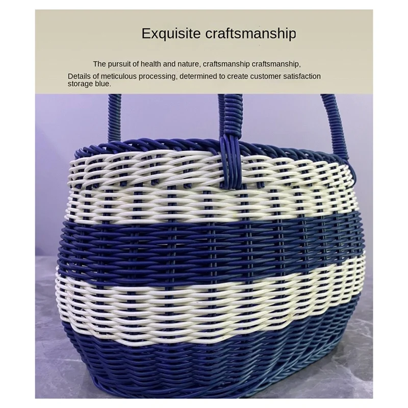 MAKE-Blauer und weißer Picknickkorb für den Außenbereich, Einkaufskorb, Pflückkorb, Geschenkkorb, tragbarer Korb