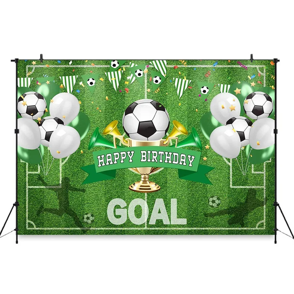 كرة القدم موضوع حفلة عيد ميلاد خلفية راية الكأس الميدان رياضي نالون الاحتفال خلفية الوليد كعكة سحق الكبار الصورة #4