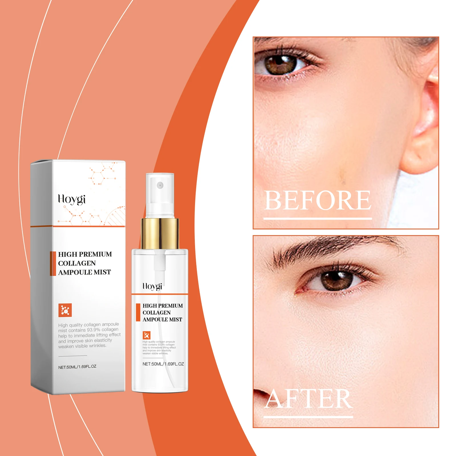하이 프리미엄 콜라겐 앰플 미스트 - 즉각적인 리프팅 및 주름 방지 케어를 위한 93.9% 가수분해 콜라겐 페이셜 스프레이