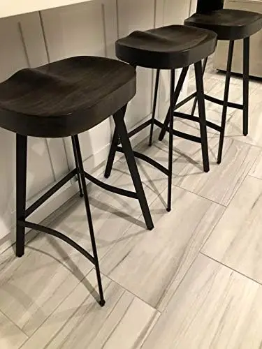 Industrial Counter Height Kitchen Stool, Backless Banquetas de jantar, Metal e Madeira, Empilhável, Totalmente W, Conjunto de 2, 26,77"