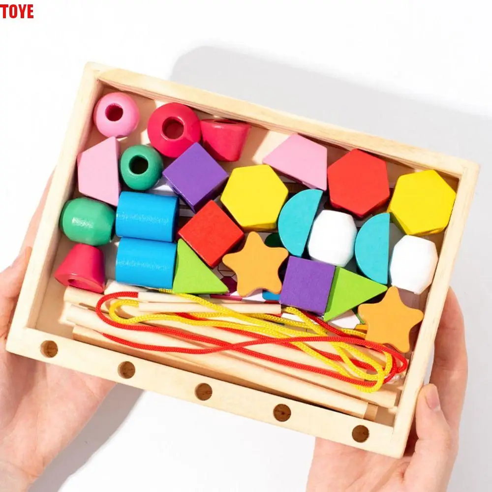 Geometrische Farbe Form Erkenntnis Spielzeug Interaktive Herausforderungen Stapel Blöcke Puzzle Spiel Montessori DIY Holz Perlen Sequenz Spielzeug