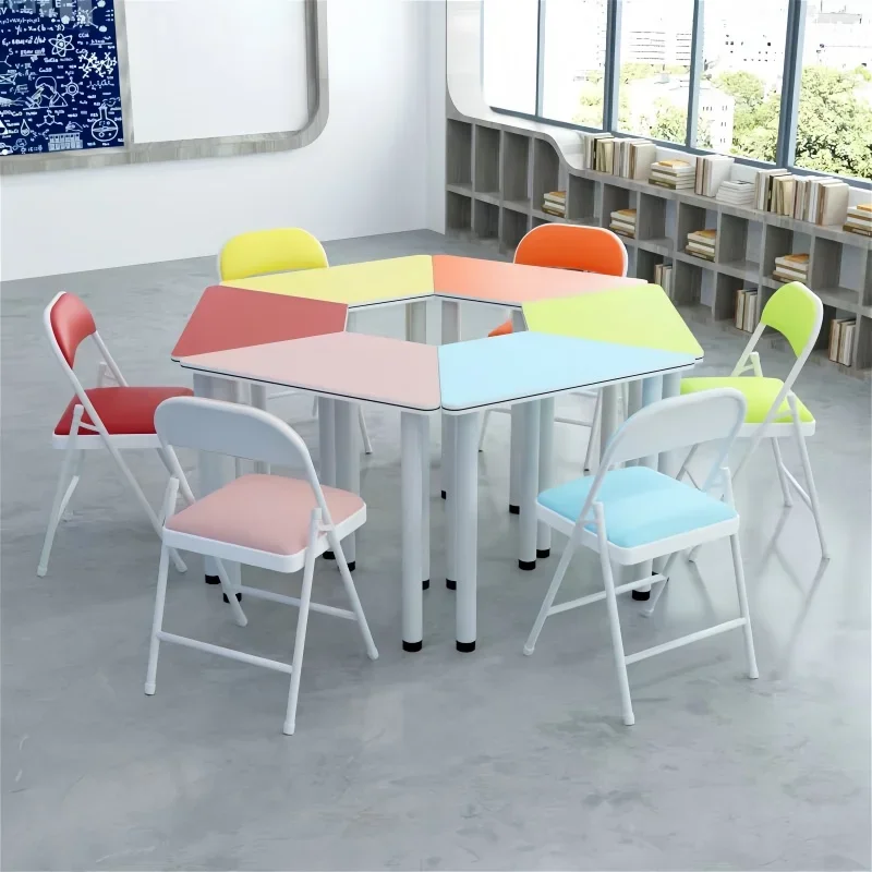 Student hexagonal table computer desk maker classroom combination trapezoidal table splicing table reading art