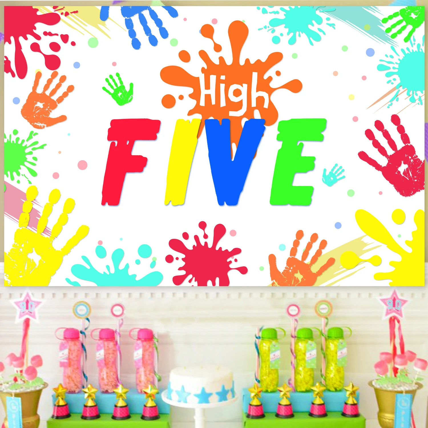 Hi Five Birthday Party Decor High Five 5th Birthday Party Background Banner Hand Print Photography Background per bambini di 5 anni