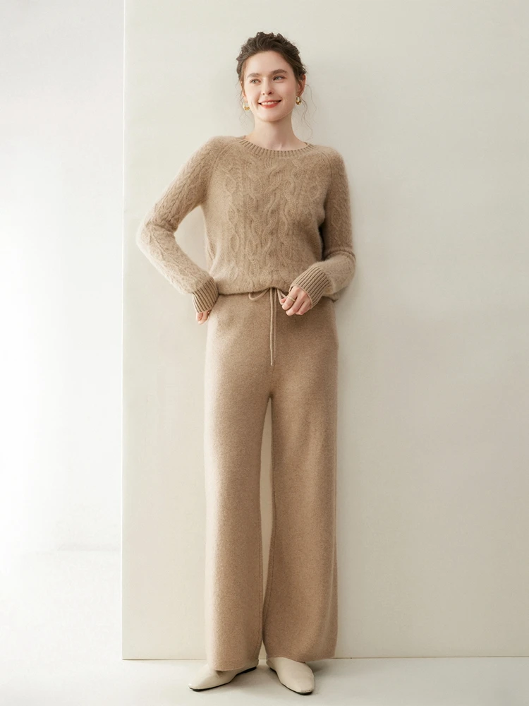 

New Fashion Autumn Winter Women's O-Neck Thick Clothing 100% Cashmere knitted Flower Sweater Female Grace Soft Warm Pullover