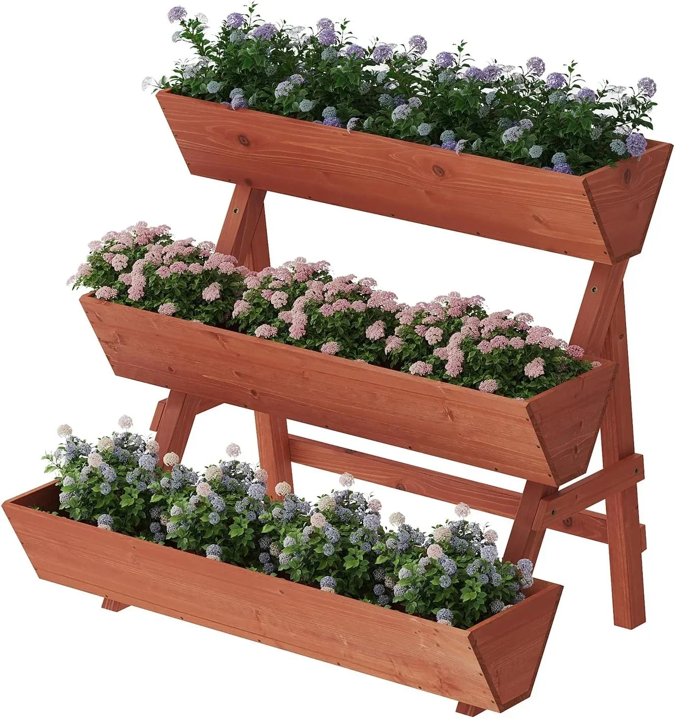 3-Tier Wooden Vertical Raised Garden Bed With Legs, Tiered Wood Planter Box Vertical Garden Planter Plant Stand Wood Flower Rack