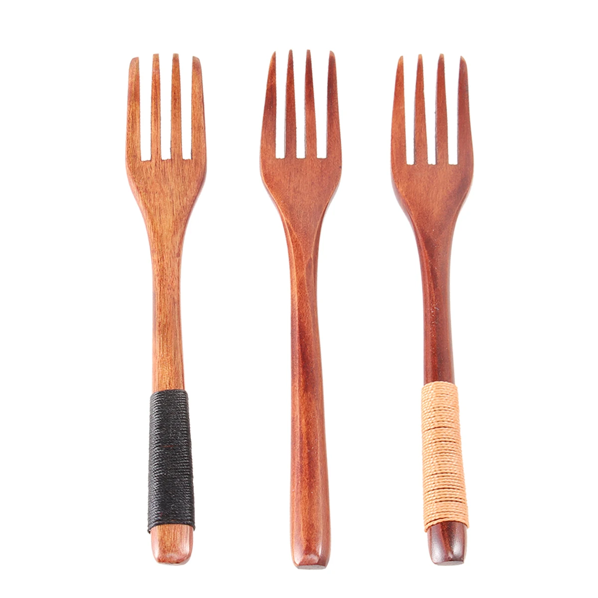 

3 Pcs Wooden Fork Japanese Style Four-teeth Reusable Eco-friendly Tableware Kitchen Bar utensils