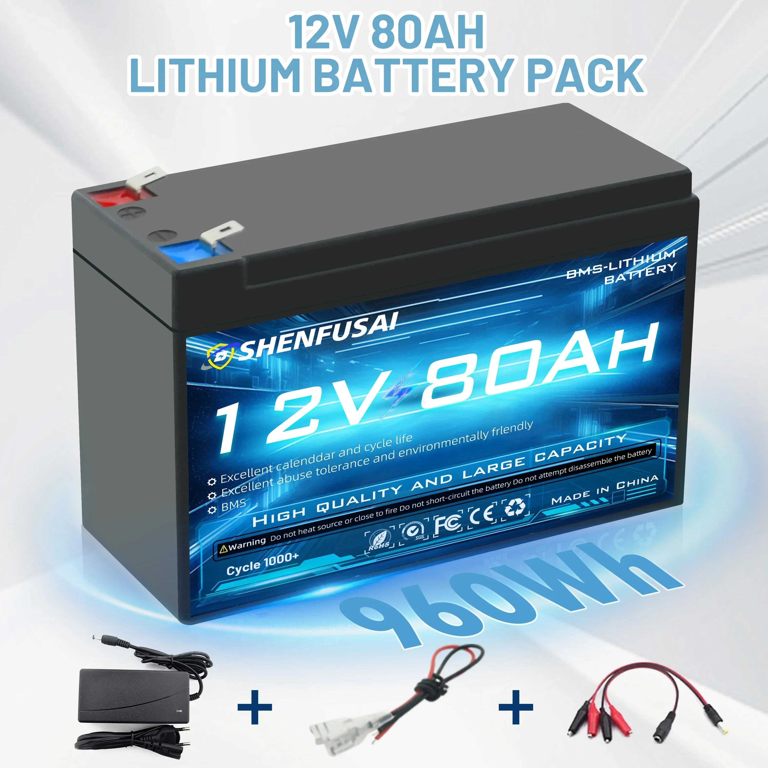 

18650 lithium-ion battery pack, built-in 12V 100Ah/80Ah BMS 30A for electric vehicle emergency lighting, toy car battery