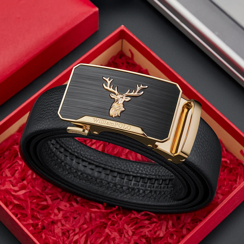 

Men's cowhide belt, fashionable and personalized business belt, automatic buckle casual pants belt