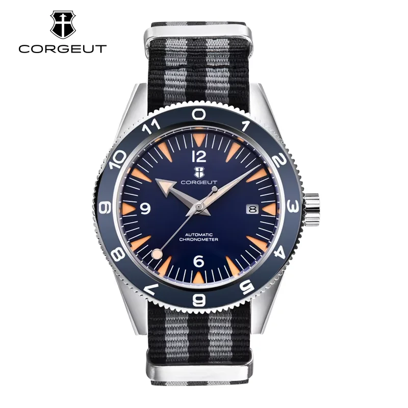 41 mm Saphirglas, 100 m wasserdicht, japanische automatische leuchtende Herrenuhr, Nylonarmband