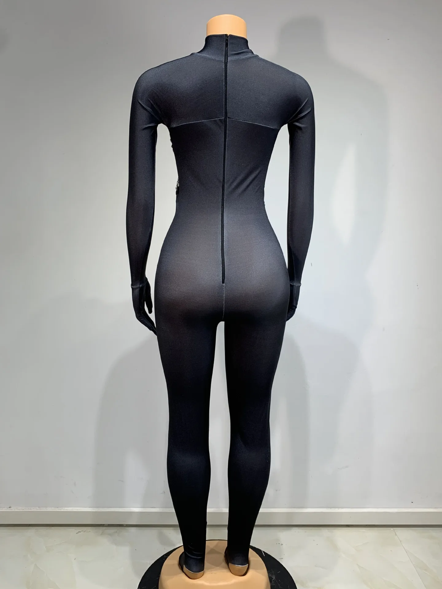 Mono negro para mujer, vestidos para ocasiones especiales, guantes, manga, cuentas de cristal, ceñido al cuerpo, vestido de noche para discoteca, disfraces de espectáculo de escenario