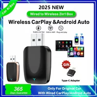Nuevo Cable a inalámbrico Carplay Android 2 en 1 adaptador automático dispositivo para coche caja inteligente Plug and Play 5Ghz Wifi conexión rápida