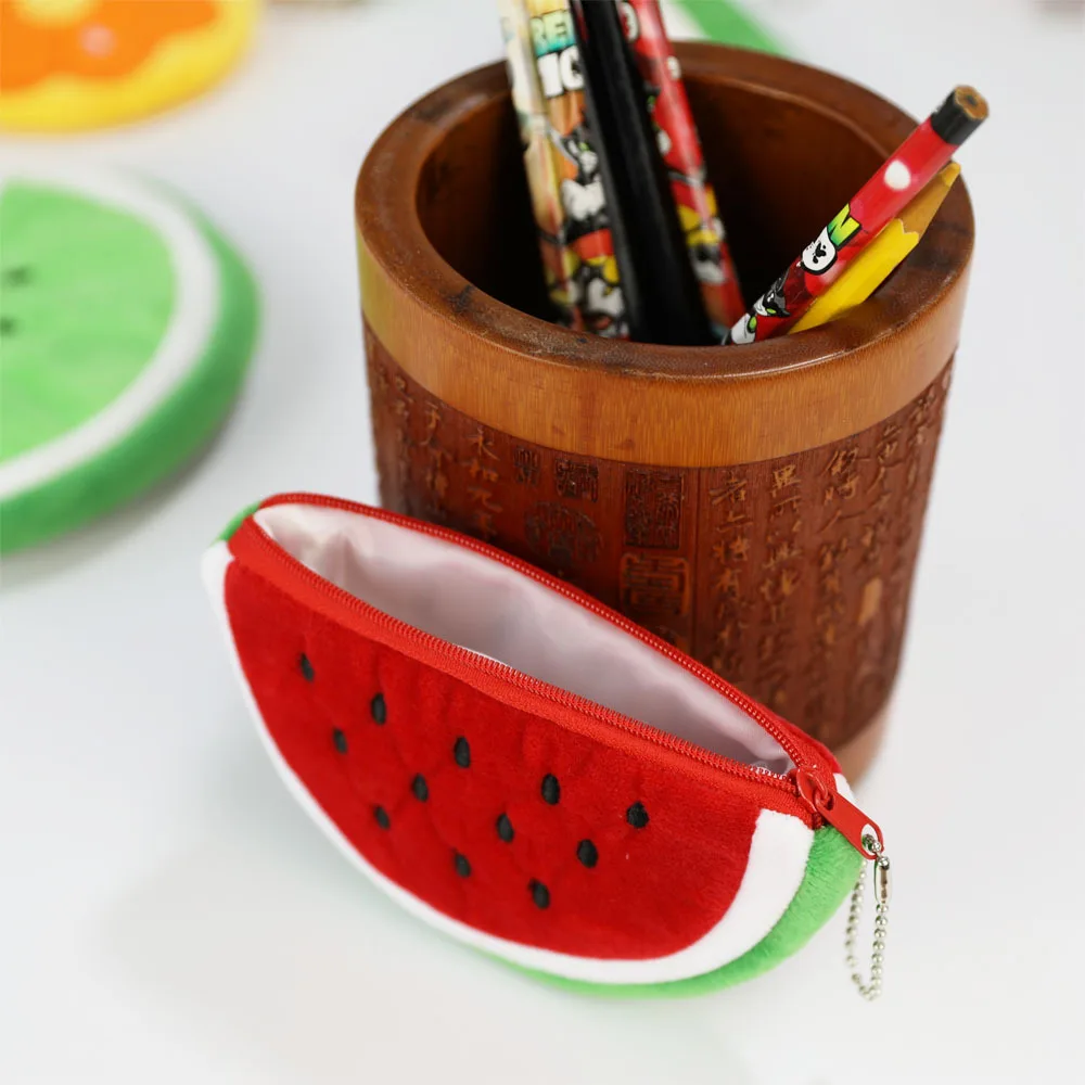 Plush Fruit Watermelon Coin Purse, Bonito Mini Morango Laranja Headphones Bag, Ins Small Fresh Simulation Fruit