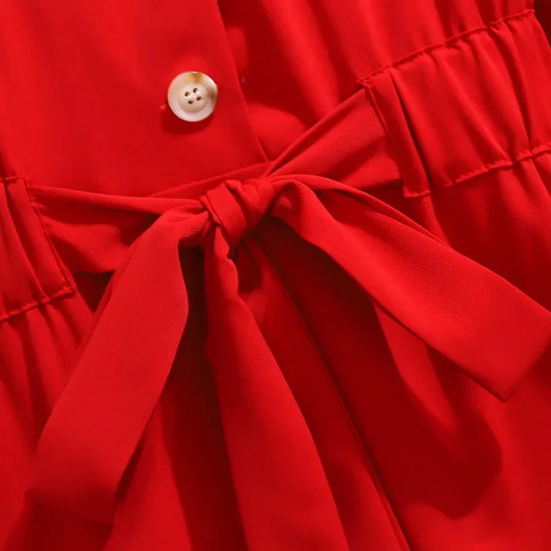 Rot Vestidos Weibliche 2025, Frühling Herbst Sommer Neue Große Größe frauen Kleid Mode Lässig Lose Temperament Hemd Kleider Damen