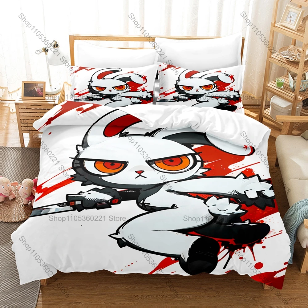Cool Cool Monochrome Abstract Dark Bunny Horror Sketch 3Pcs Bedding Set Duvet Cover & Pillowcases Neutral Gothic Home Textile